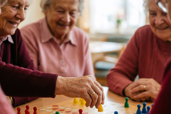 Senioren spielen gemeinsam Mensch ärgere dich nicht – Begegnung und geselliges Miteinander im SeniorenTreff Daun.